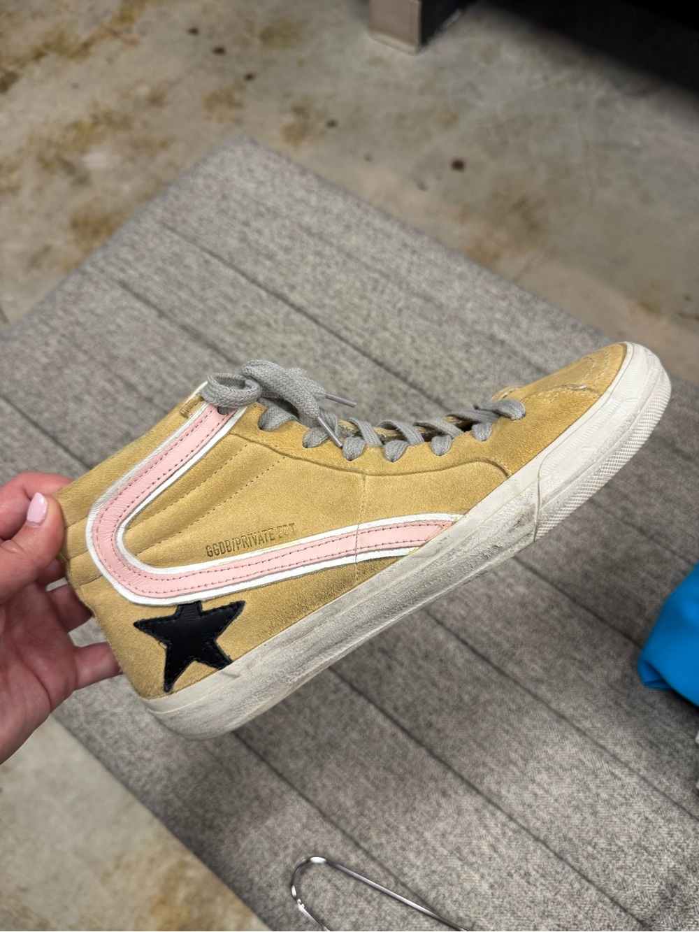 Golden Goose Slide High Top Sneaker sand tan pink shoes suede size 39 8.5